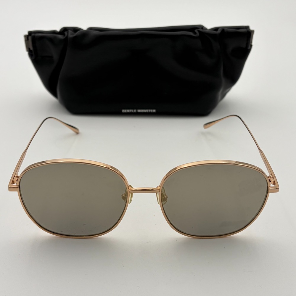 Gentle Monster Double Bread Sunglasses Gold Round Tinted + Case